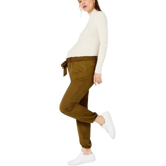 NWT A Pea In The Pod Underbelly Satin Jogger Pants Olive Size Large Maternity - Picture 1 of 16